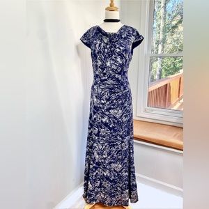 Gorgeous Tahari ASL Foil Lace Gown Navy Silver  Evening Event Dress 10